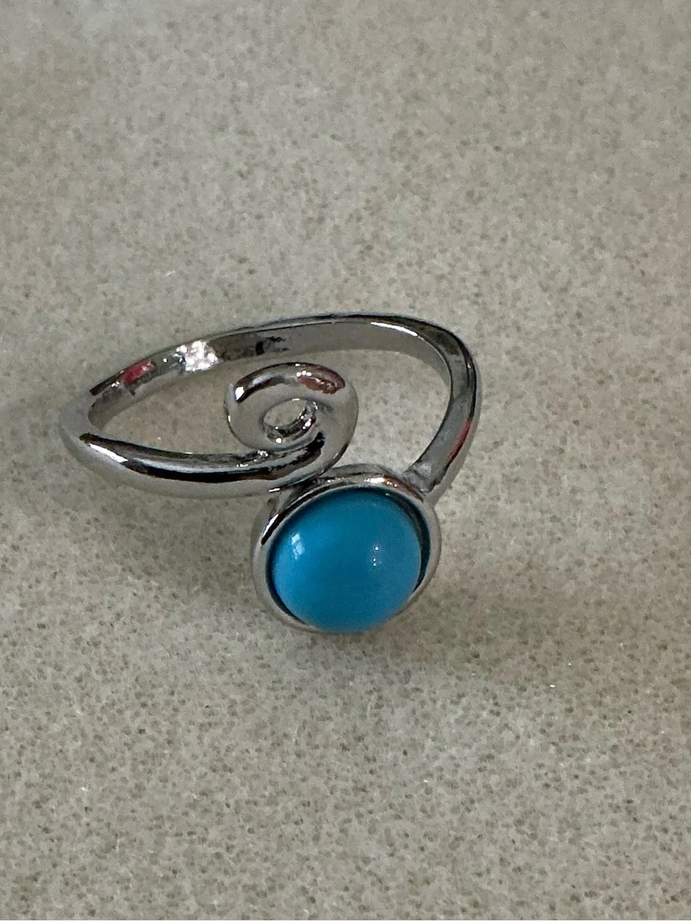 Silver Swirl Ring with Turquoise Blue Cabochon, adjustable